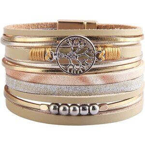 🔥 Gelconnie Leather Wrap Bracelet Women Gold Boho Magnetic Multi Strand Jewelry